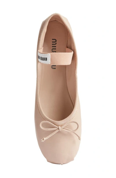 Miu Miu Logo-printed Bow Detailed Ballerina Shoes In Brown