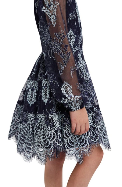 Shop Bardot Kids' Sienna Embroidered Long Sleeve Dress In Blue/ Navy
