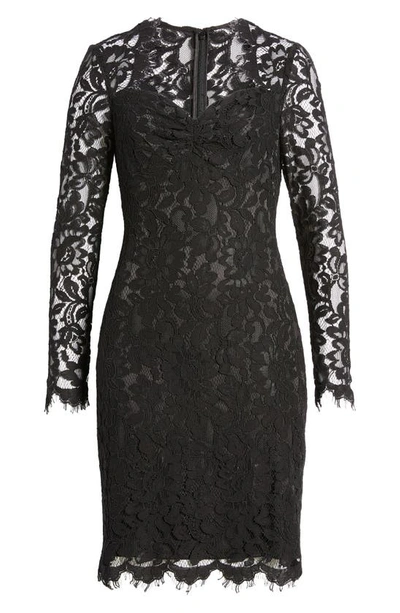 Shop Eliza J Sweetheart Neck Long Sleeve Lace Sheath Dress In Black