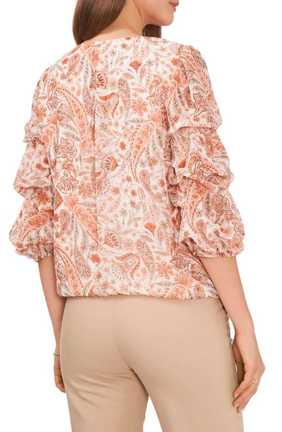 Shop Chaus Cascading Bubble Sleeve Chiffon Top In Ivory/ Peach/ Mint
