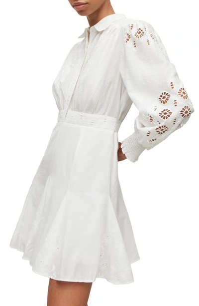 Shop Allsaints Keeley Broderie Long Sleeve Dress In Chalk White