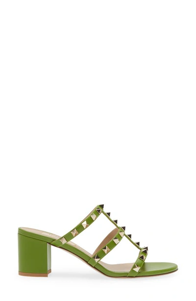 Valentino Rockstud Caged Block-heel Sandals In Chartreuse