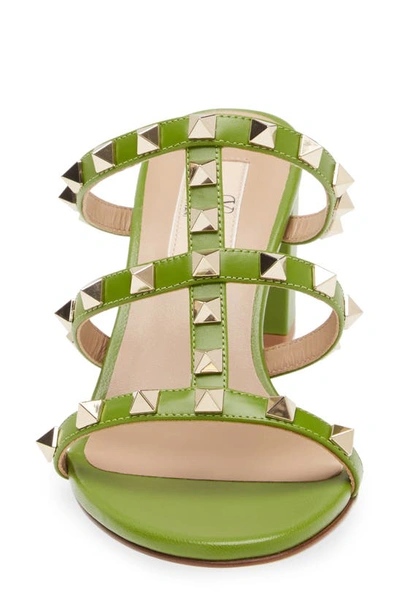 Valentino Rockstud Caged Block-heel Sandals In Chartreuse