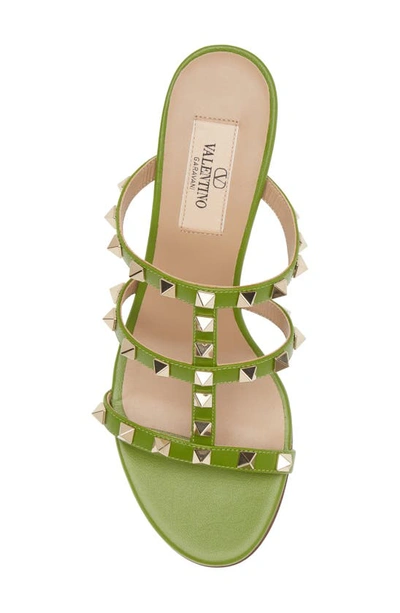 Valentino Rockstud Caged Block-heel Sandals In Chartreuse