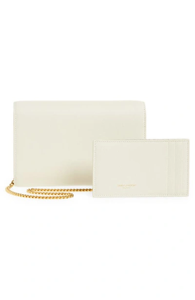 Shop Saint Laurent Uptown Pebbled Calfskin Leather Wallet On A Chain In Blanc Vintage