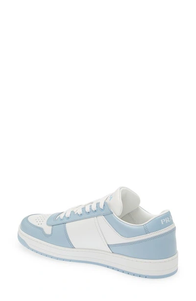Prada Men's Downtown Logo Leather Low-top Sneakers In Bianco/ Celeste