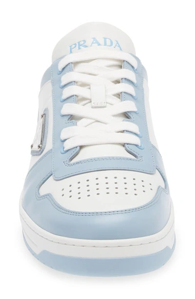 Prada Men's Downtown Logo Leather Low-top Sneakers In Bianco/ Celeste