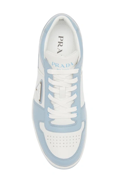 Prada Men's Downtown Logo Leather Low-top Sneakers In Bianco/ Celeste