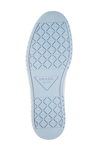 Prada Men's Downtown Logo Leather Low-top Sneakers In Bianco/ Celeste