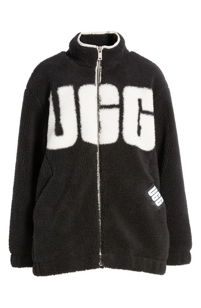 Shop Ugg Raquelle Logo High-pile Fleece Jacket In Black / Cream