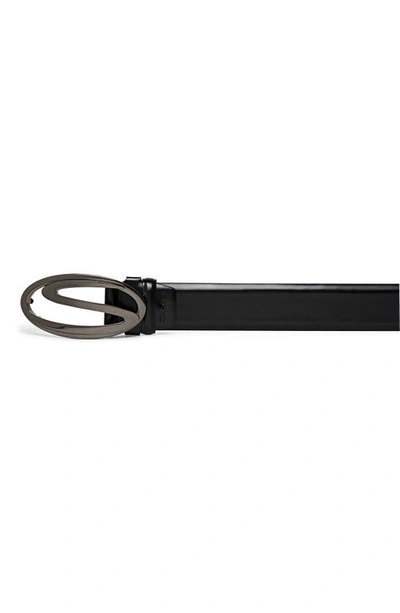 Shop Santoni Reversible Logo Buckle Leather Belt In Black