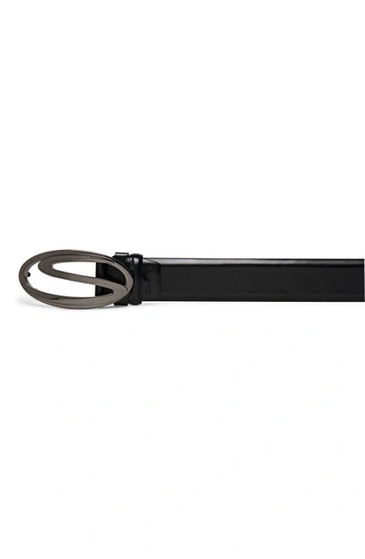 Santoni Men's Oval S-logo Cuttable Leather Belt In Black