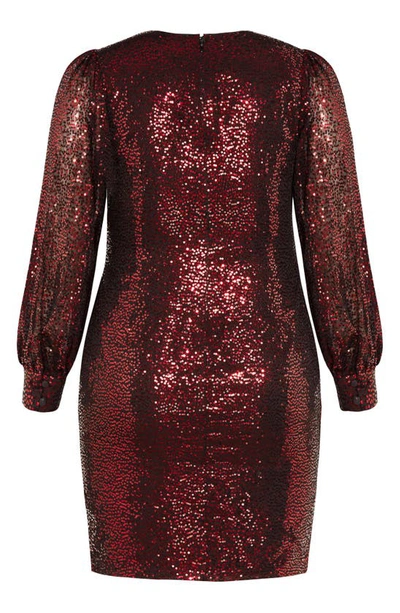 Shop City Chic Nadia Long Sleeve Sequin Faux Wrap Dress In Claret