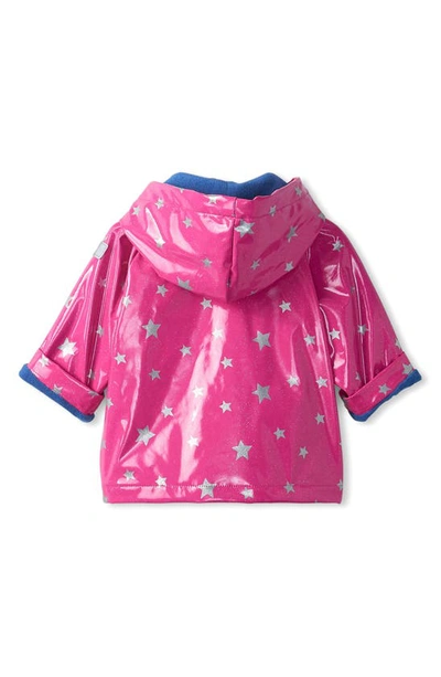 Shop Hatley Glitter Stars Hooded Raincoat In Pink