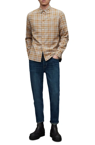 Allsaints Sonny Plaid Flannel Button-up Shirt In Faded Taupe