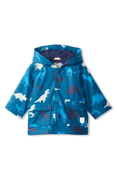Shop Hatley Real Dinos Color Changing Hooded Raincoat In Blue