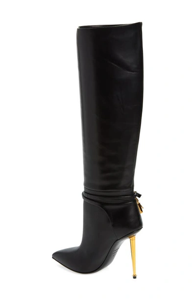 Shop Tom Ford Padlock Pointed Toe Knee High Boot In Black