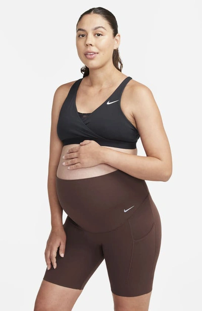 Shop Nike Zenvy Maternity Bike Shorts In Earth