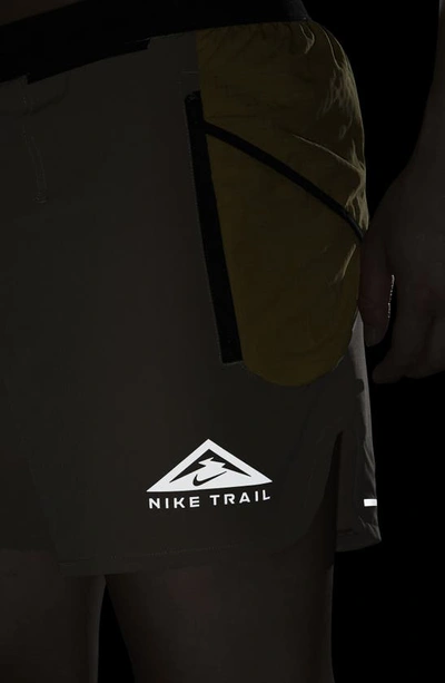 Shop Nike Second Sunrise 5-inch Brief Lined Trail Running Shorts In Khaki/ Sulfur/ Coconut Milk