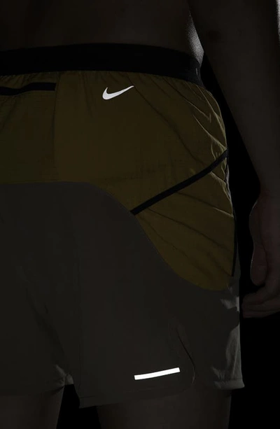 Shop Nike Second Sunrise 5-inch Brief Lined Trail Running Shorts In Khaki/ Sulfur/ Coconut Milk