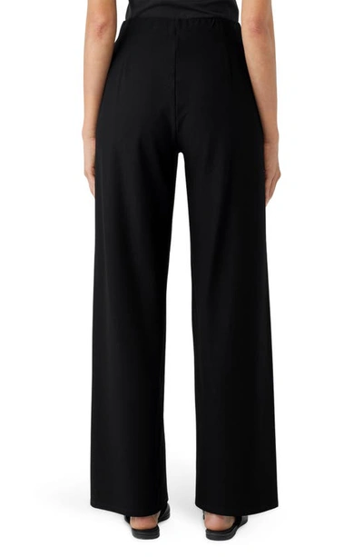 Eileen Fisher Pleated High Waist Wide Leg Pants In Black