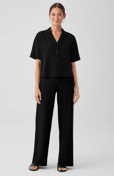 Eileen Fisher Pleated High Waist Wide Leg Pants In Black