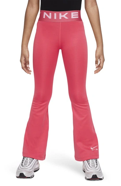 Shop Nike Kids' Air Essential High Waist Flare Leggings In Light Fusion Red/ Medium Pink