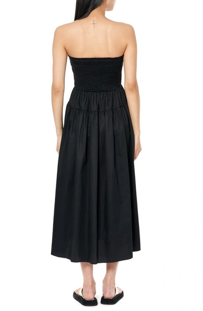 Shop La Ligne Vivian Smocked Strapless Cotton Dress In Black