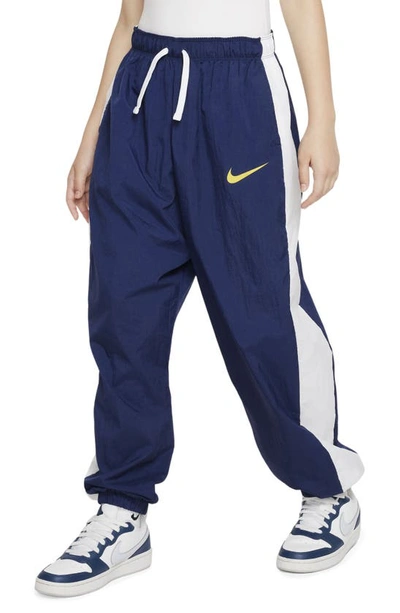 Shop Nike Kids' Sportswear Side Stripe Track Pants In Midnight Navy/ White/ Sulfur