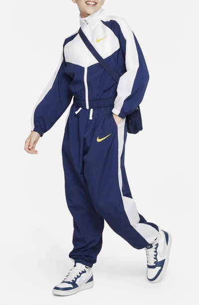 Shop Nike Kids' Sportswear Side Stripe Track Pants In Midnight Navy/ White/ Sulfur