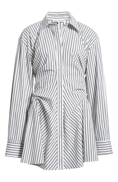 Shop Moon River Stripe Ruched Long Sleeve Shirtdress In White
