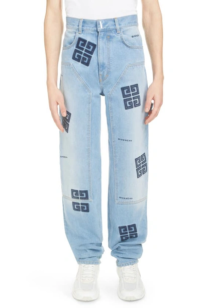 Shop Givenchy 4g Logo Embroidered High Waist Carpenter Jeans In Light Blue