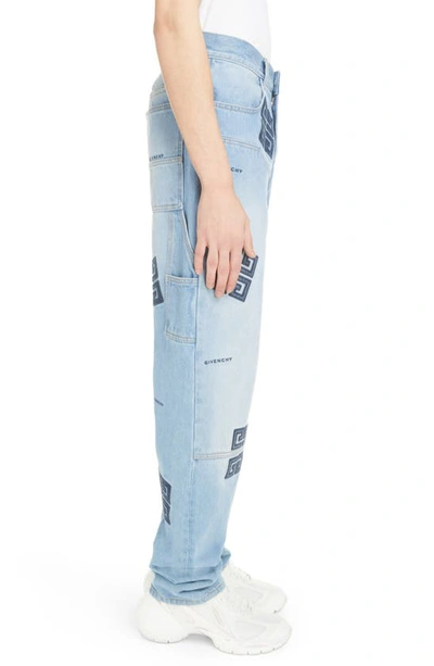 Shop Givenchy 4g Logo Embroidered High Waist Carpenter Jeans In Light Blue