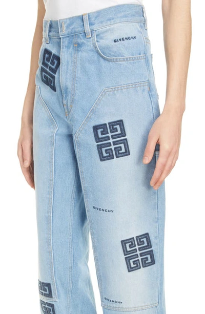 Shop Givenchy 4g Logo Embroidered High Waist Carpenter Jeans In Light Blue