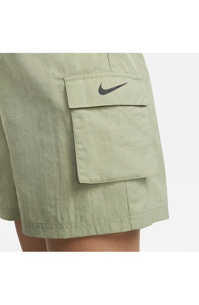 Shop Nike Sportswear Essential Woven High Waist Shorts In Oil Green/ Black