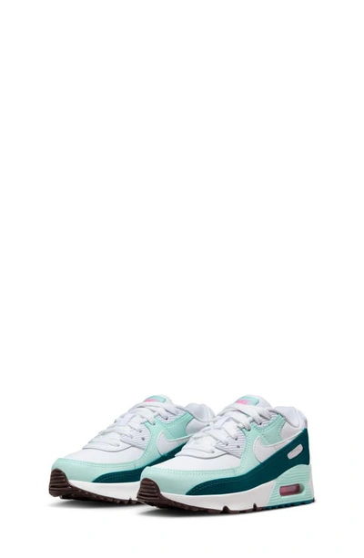 Shop Nike Kids' Air Max 90 Ltr Sneaker In White/ White/ Jade/ Geode Teal