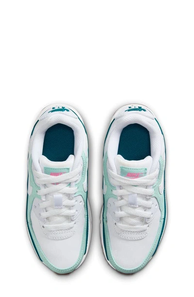 Shop Nike Kids' Air Max 90 Ltr Sneaker In White/ White/ Jade/ Geode Teal