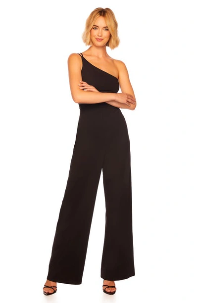 Shop Susana Monaco Double String One-shoulder Wide Leg Jumpsuit In Black