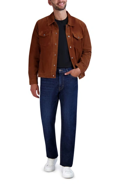 Shop Cole Haan Suede Trucker Jacket In Cognac