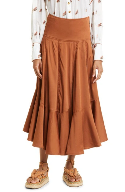 Shop Farm Rio Ruffle Hem Cotton Blend Skirt In Caramel