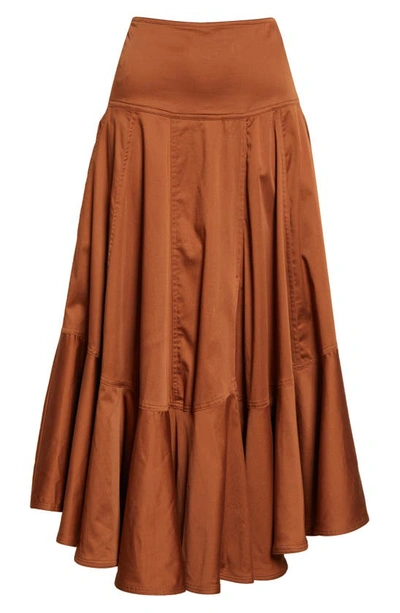 Shop Farm Rio Ruffle Hem Cotton Blend Skirt In Caramel