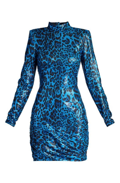 Shop Sho By Tadashi Shoji Rhinestone Long Sleeve Dress In Blue Leopard