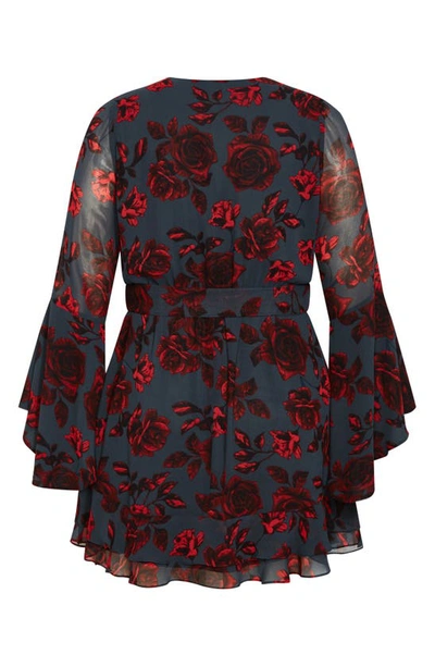 Shop City Chic Ariarne Floral Long Sleeve Dress In Steel Rose