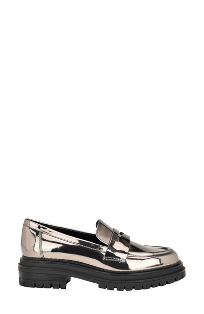 Shop Calvin Klein Grant Lug Sole Penny Loafer In Pewter Grey