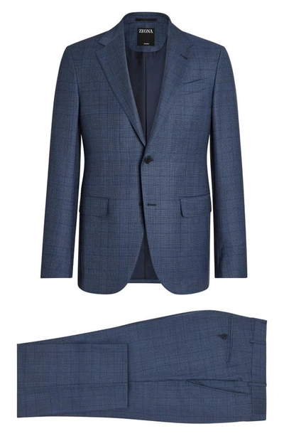 Shop Zegna Trofeo Windowpane Plaid Wool Suit In Blue