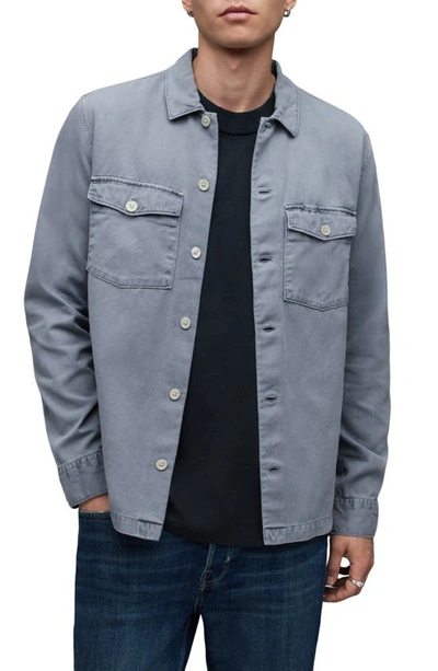 Shop Allsaints Spotter Button-up Shirt Jacket In Aluminum Grey