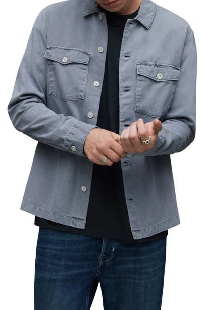 Shop Allsaints Spotter Button-up Shirt Jacket In Aluminum Grey