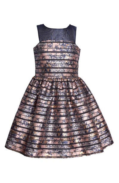 Shop Iris & Ivy Kids' Shadow Stripe Jacquard Illusion Neck Dress In Navy