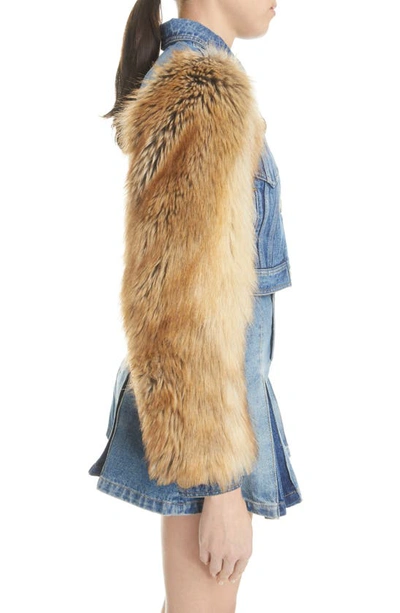 Shop Balmain Faux Fur & Denim Jacket In Sih Blue Multi