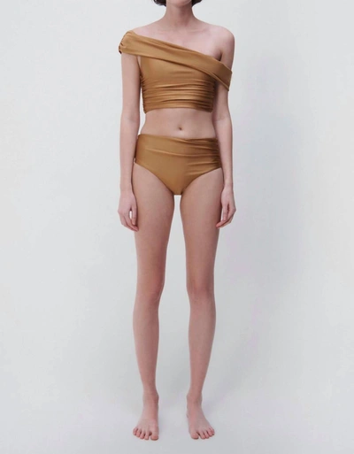 Shop Jonathan Simkhai Millie Satin Bikini Bottom In Golden Hour In Brown